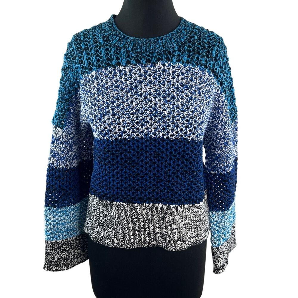 Derek Lam 10 Crosby Blue Sweater Striped Crew Neck Pullover Size M Medium